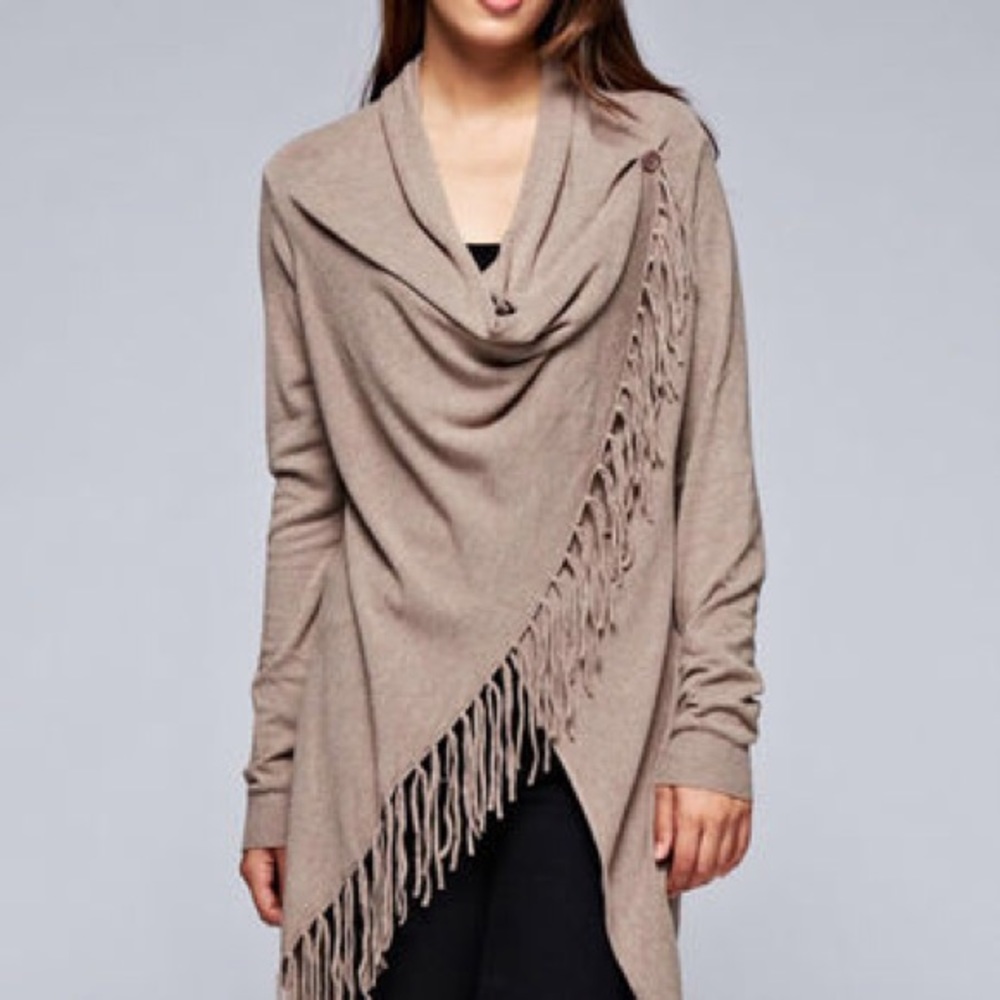 Lovestitch Asymmetrical fringe cardigan sweater, M - Picture 2 of 6